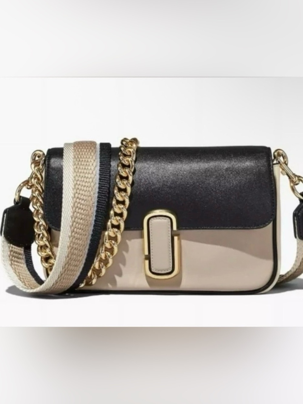 Marc Jacobs Two-Tone Black and Cream Shoulder Bag with Gold Chain Accent